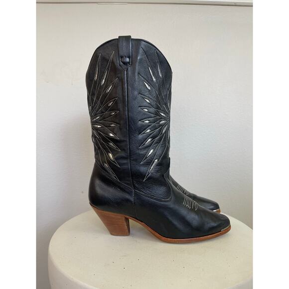 Dingo Women Vintage Black Silver Sunburst Cutout Cowboy Boots  - Size 7.5M - Picture 4 of 8